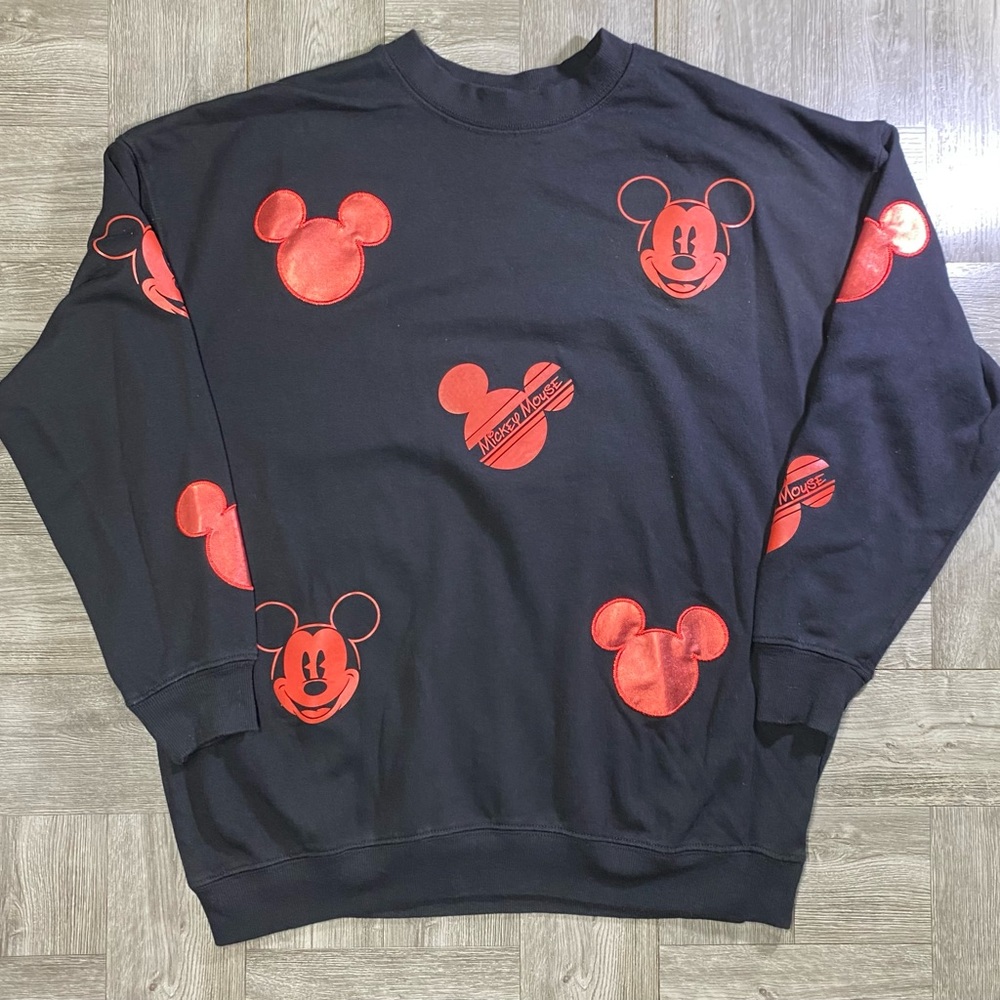 Disney Sweater Women's Medium M Black/Red Icon Mickey Mouse Crew Neck Pullover